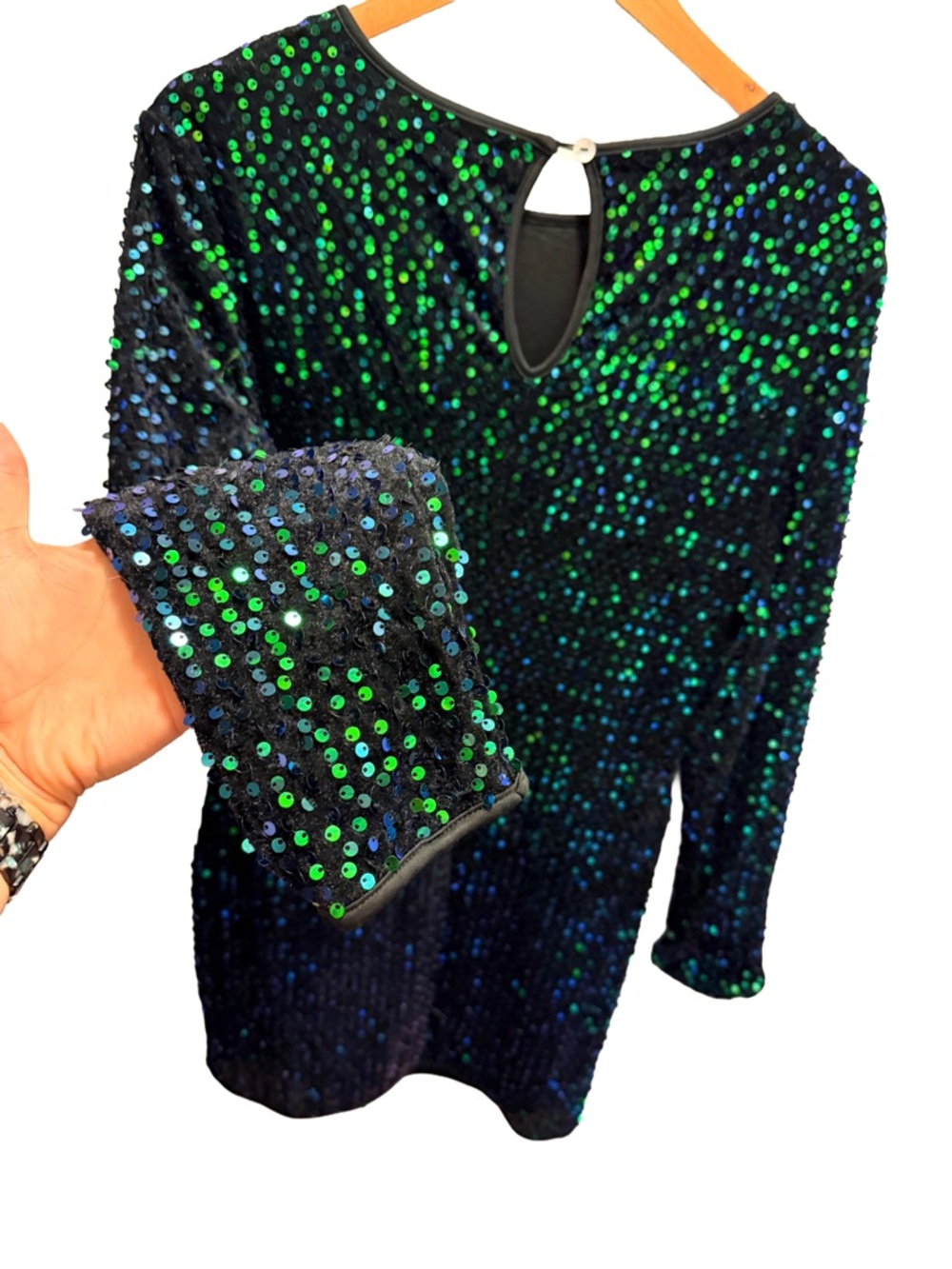 Sparkling Emerald Green & Black Sequin Mini Dress